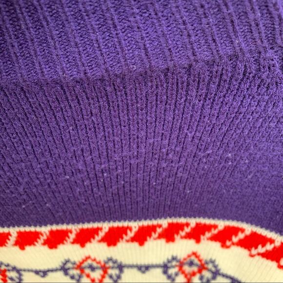 Vintage Montgomery Ward knit stripe fair isle blue red ski nordic sweater - Picture 5 of 6